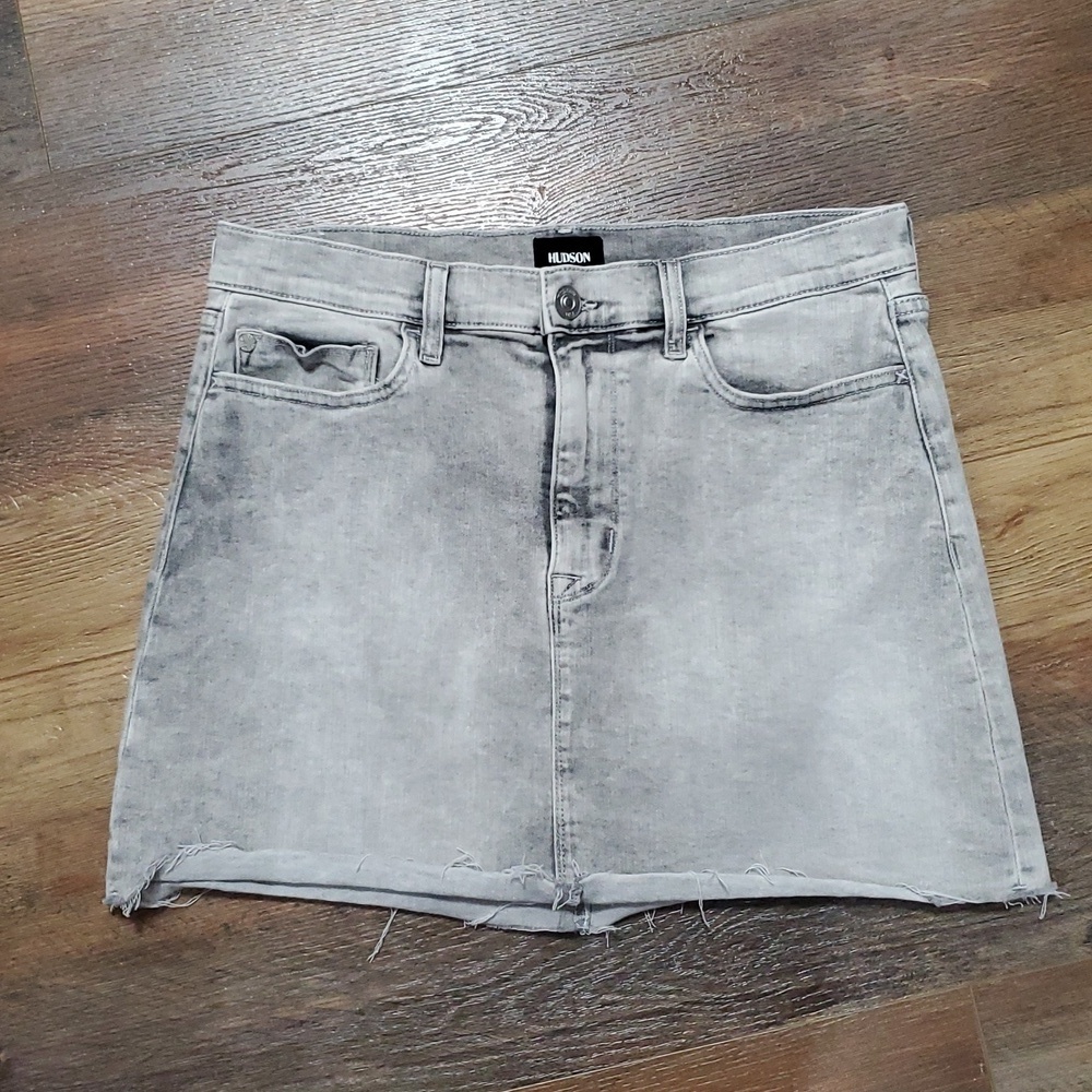 Hudson vivid skirt grey denim distressed hem stretch